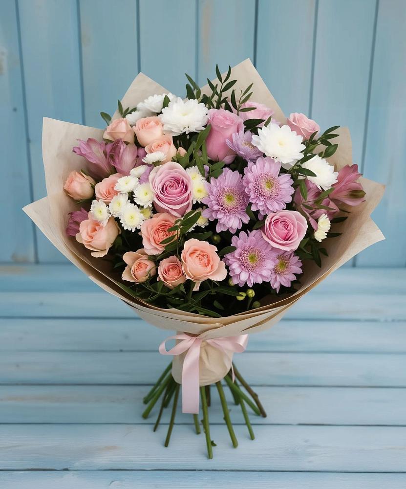 Букет цветов из: Хризантемы, Розы и Альстромерии в Кошехабльском