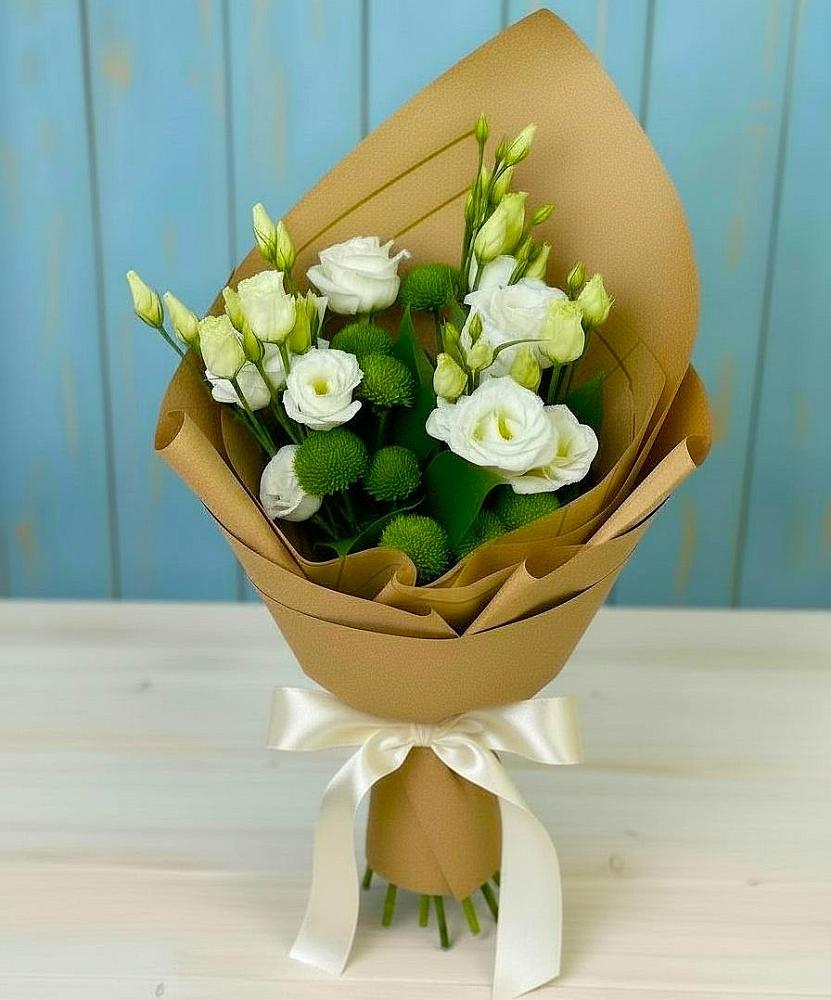 Букет цветов из: Хризантемы и Лизиантусы в Кошехабльском