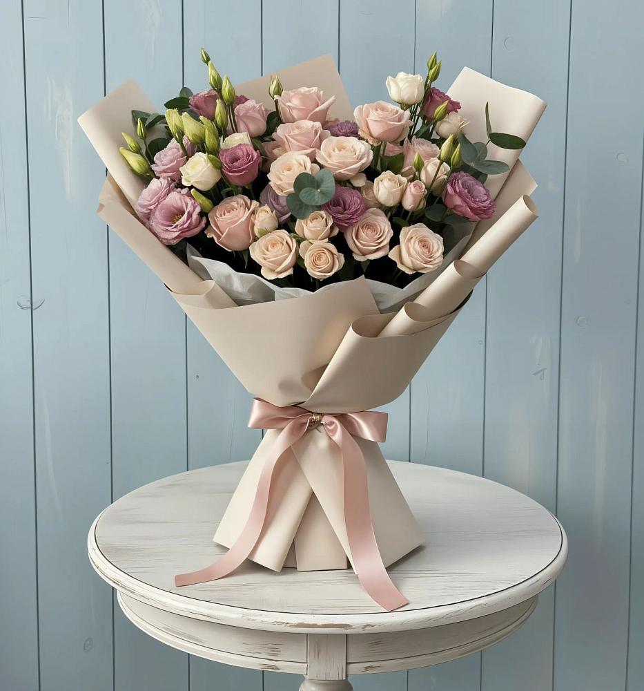 Букет цветов из: Розы и Лизиантусы в Кошехабльском