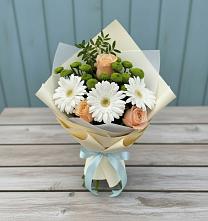 Букет цветов из:  Герберы, Розы и Хризантемы в Кошехабльском