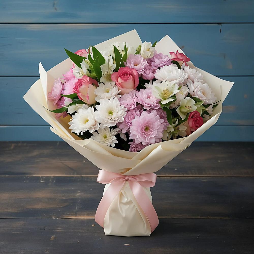 Букет цветов из: Хризантемы, Альстромерии и Розы в Кошехабльском